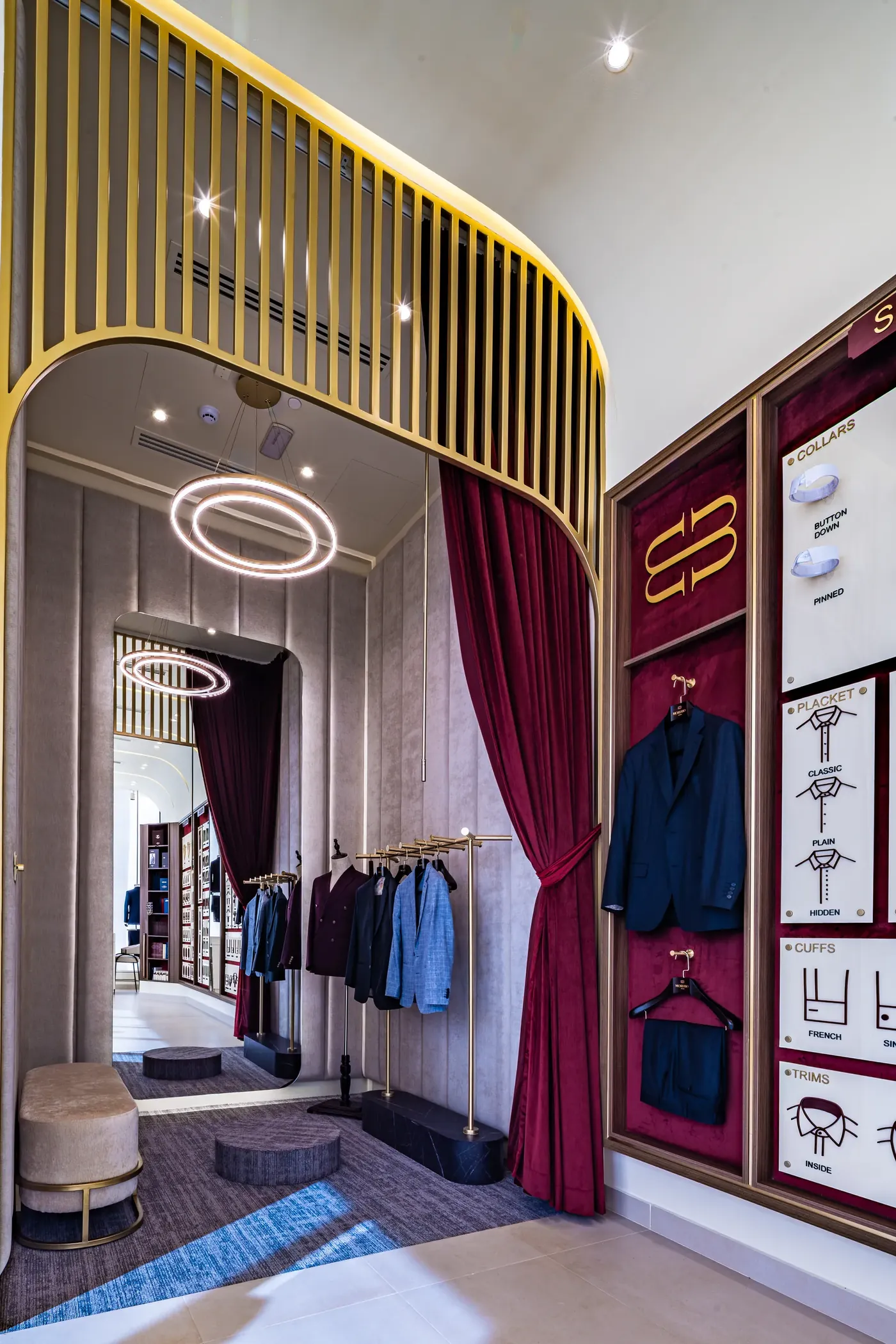 Private fitting rooms dressed in burgundy velvet